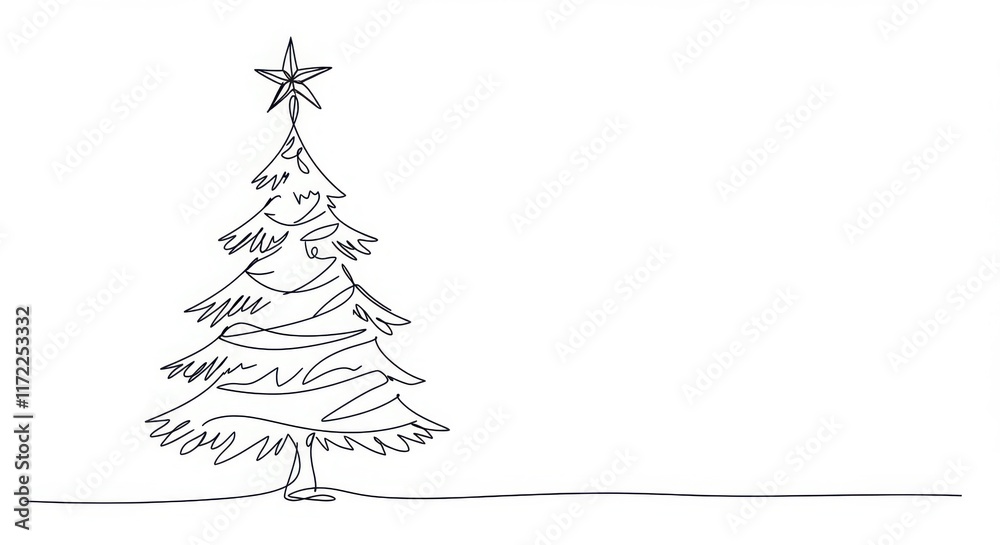 minimalist Christmas tree sketch, abstract line drawing, black and white, simple design, star minimalist Christmas tree sketch, abstract line drawing, black and white, simple design, star