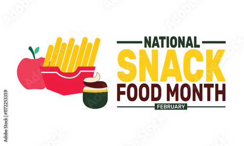 February is National Snack Food Month background template. Perfect for banners, cards, posters, and social media .
 Vector design with text inscription and classic color for a professional look