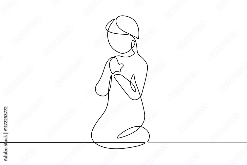 Prayer Girl Continuous Single Line Art Drawing. Prayer Minimalist Concept. Help Concept Linear Drawing Minimalist Simple Linear Style. Vector Outline Doodle Hand Draw Illustration Prayer Girl Continuous Single Line Art Drawing. Prayer Minimalist Concept. Help Concept Linear Drawing Minimalist Simple Linear Style. Vector Outline Doodle Hand Draw Illustration