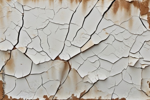 Cracked flaking white paint, background texture
