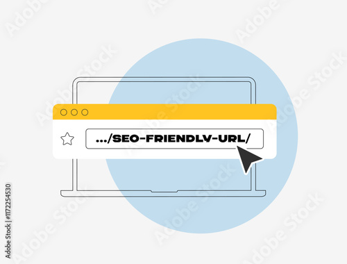 SEO-friendly URLs improve search engine rankings with clear, keyword-focused structures. Boosts website visibility, enhances organic traffic and simplifies user navigation. Outline vector illustration