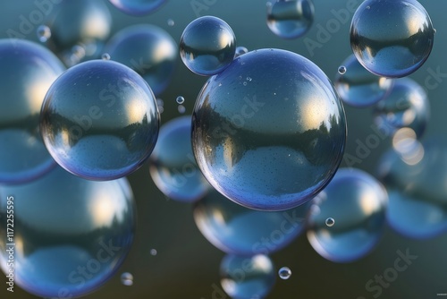 Clean blue soap bubbles background.
