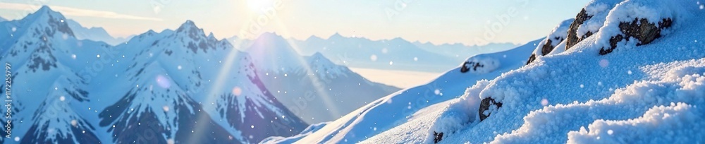 Obraz premium Snowflakes gently falling on the mountain slope, gentle, soft