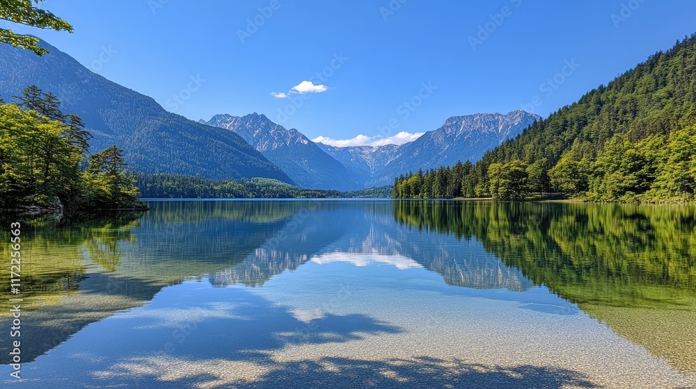 Fototapeta premium A beautiful lake with mountains in the background