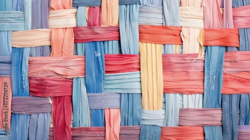 Colorful woven textile fabric pattern backdrop.