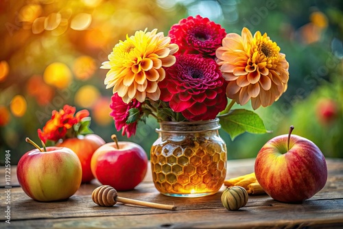 Wallpaper Mural Tilt-shift magic transforms a dahlia, apple, and honey bouquet into a miniature garden wonderland. Torontodigital.ca