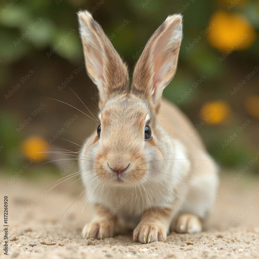 Fototapeta premium Cute Rabbit Sitting on the Ground