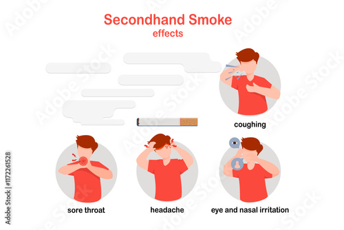 Flat illustration of health care concept, effects of second hand smoke exposure.