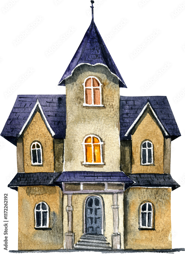 Hand drawn watercolor illustration of a gothic castle Hand drawn watercolor illustration of a gothic castle