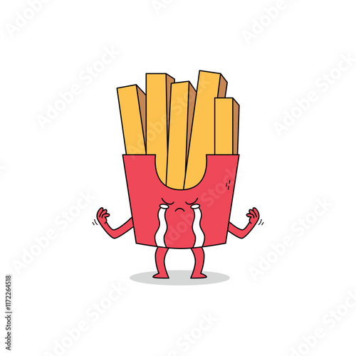 Cute fries cartoon character crying expression doodle