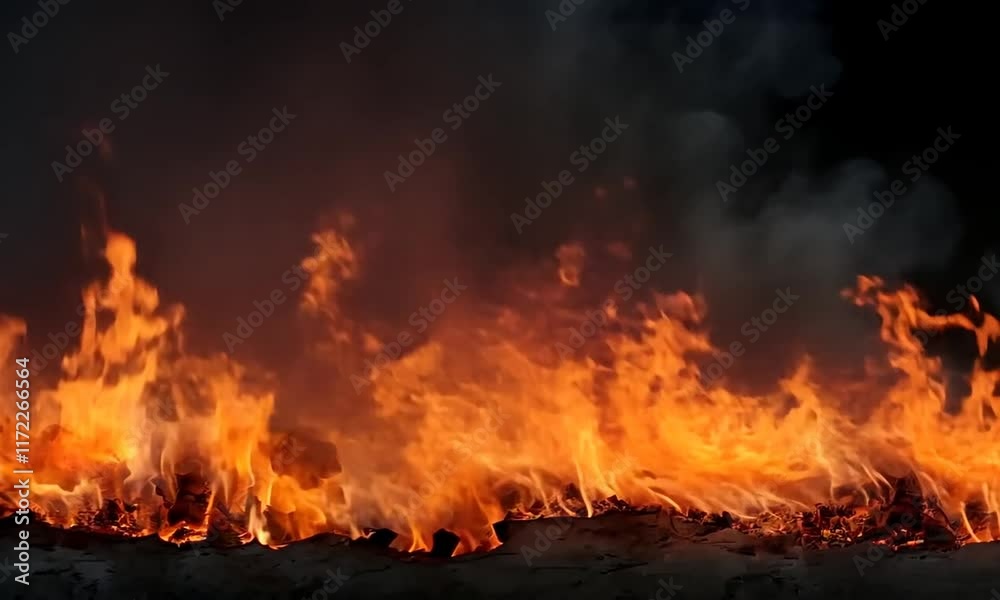 The image depicts a vibrant and intense fire, with flames and smoke rising against a dark background, creating a dramatic and powerful visual effect. The image depicts a vibrant and intense fire, with flames and smoke rising against a dark background, creating a dramatic and powerful visual effect.