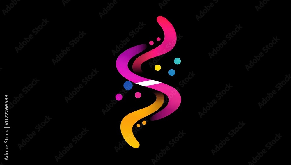 Abstract Colorful Swirls Design: A vibrant and dynamic artwork featuring intertwining curves and dots on a black background. Abstract Colorful Swirls Design: A vibrant and dynamic artwork featuring intertwining curves and dots on a black background.