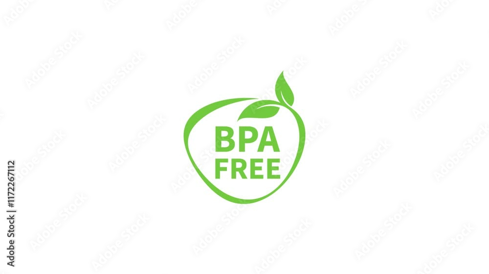 BPA free round symbol, green leaves, BPA free label. Motion graphics. BPA free round symbol, green leaves, BPA free label. Motion graphics.