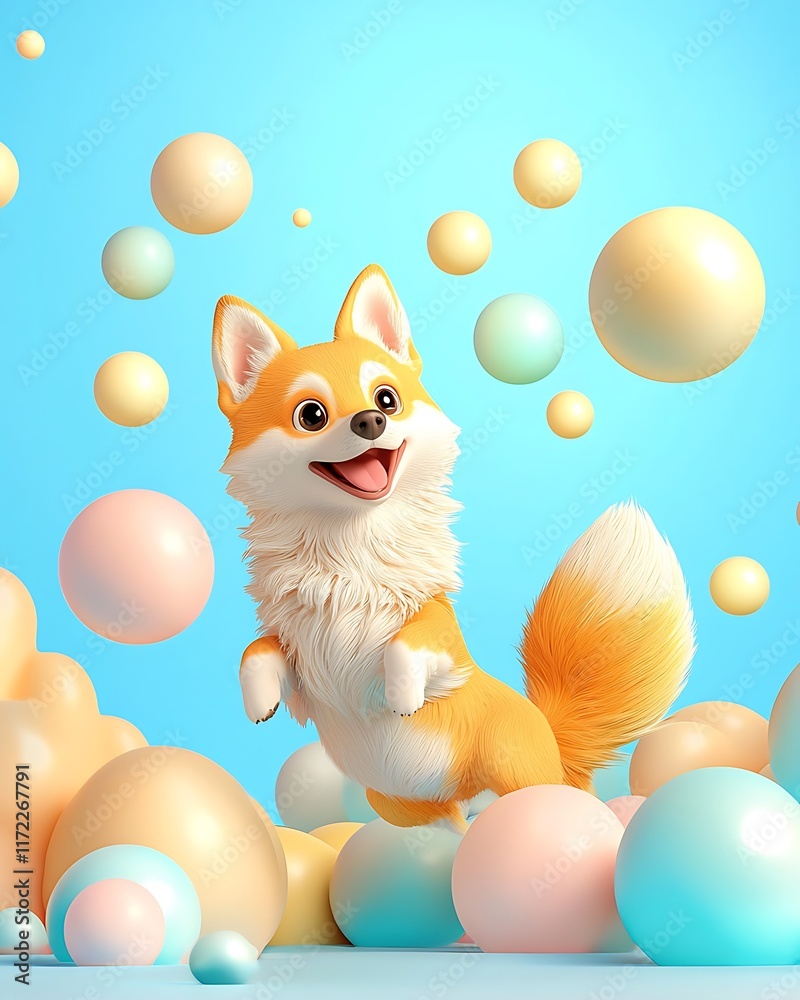 Fototapeta premium 3D Cartoon Pets in Colorful Scenes, Joyful Cartoon Pet in Colorful 3D Scene