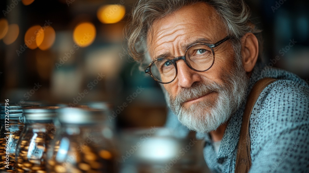 Portrait of a Mature Man with Glasses in a Cozy Setting Portrait of a Mature Man with Glasses in a Cozy Setting