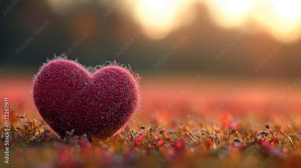 Fototapeta premium Sunset Heart in a Field of Flowers