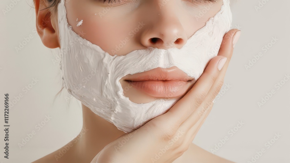 Woman applying face mask, skincare routine, studio, beauty. Woman applying face mask, skincare routine, studio, beauty.