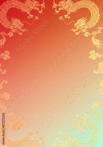 Golden Dragons Frame: Elegant Chinese dragon design, perfect for invitations, cards, or backgrounds.