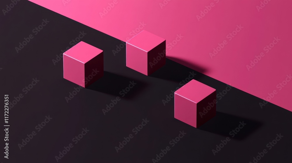 Fototapeta premium Three Pink Cubes on a Black and Pink Background