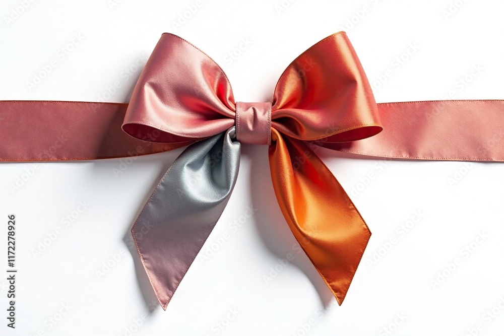 Long ribbon tied into a bow on white background, fabric adornment, ribbon, decorative element Long ribbon tied into a bow on white background, fabric adornment, ribbon, decorative element