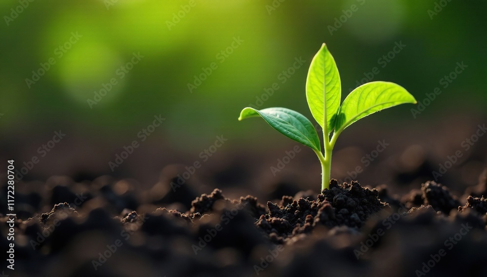 Healthy soybean seedling emerging from dark soil, sprout, greenery, agriculture Healthy soybean seedling emerging from dark soil, sprout, greenery, agriculture