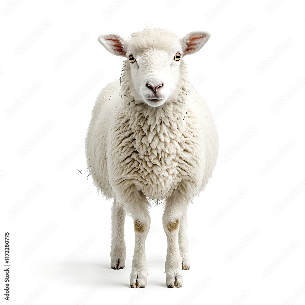 Obraz premium White sheep farm animal portrait, isolated. Agriculture, wool.