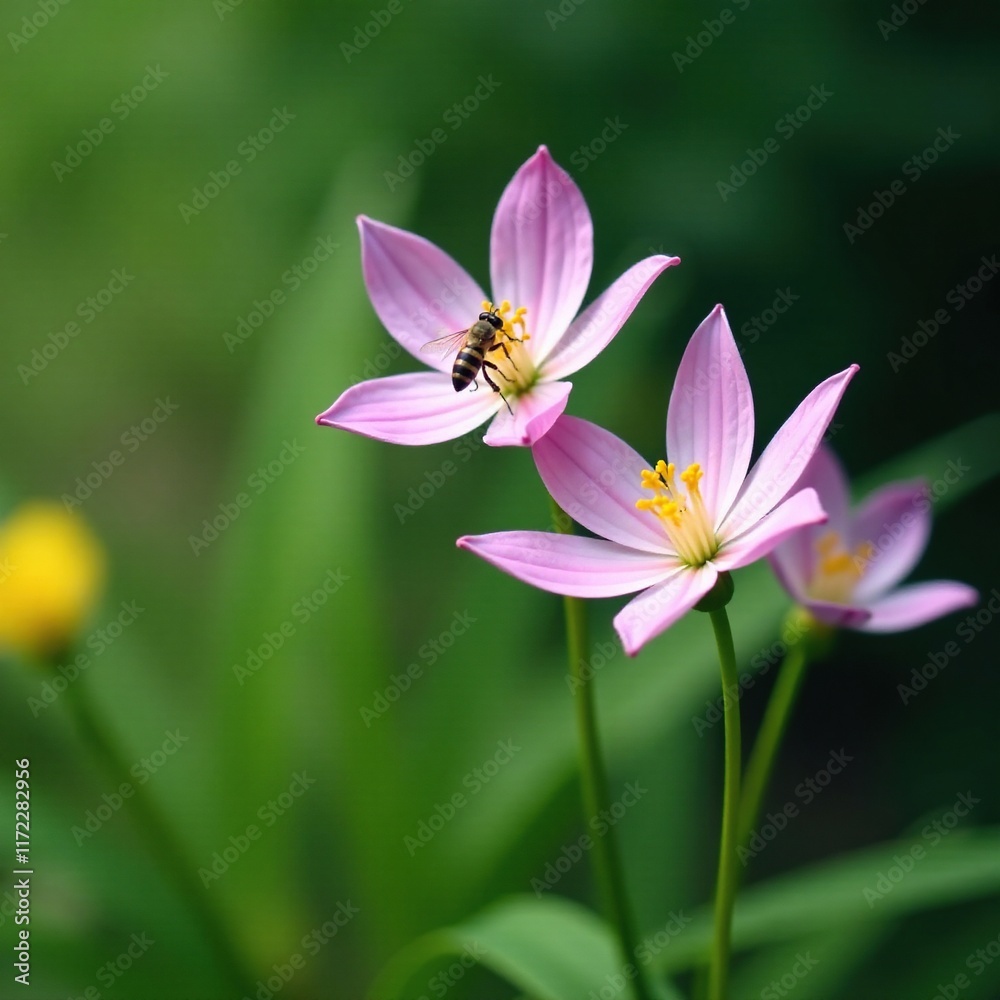 Native Camas flowers with Osmania lignaria collecting nectar, insects, flora Native Camas flowers with Osmania lignaria collecting nectar, insects, flora