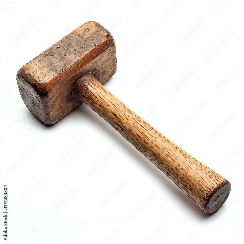 Wooden mallet with a sturdy handle on a white isolated background Wooden mallet with a sturdy handle on a white isolated background