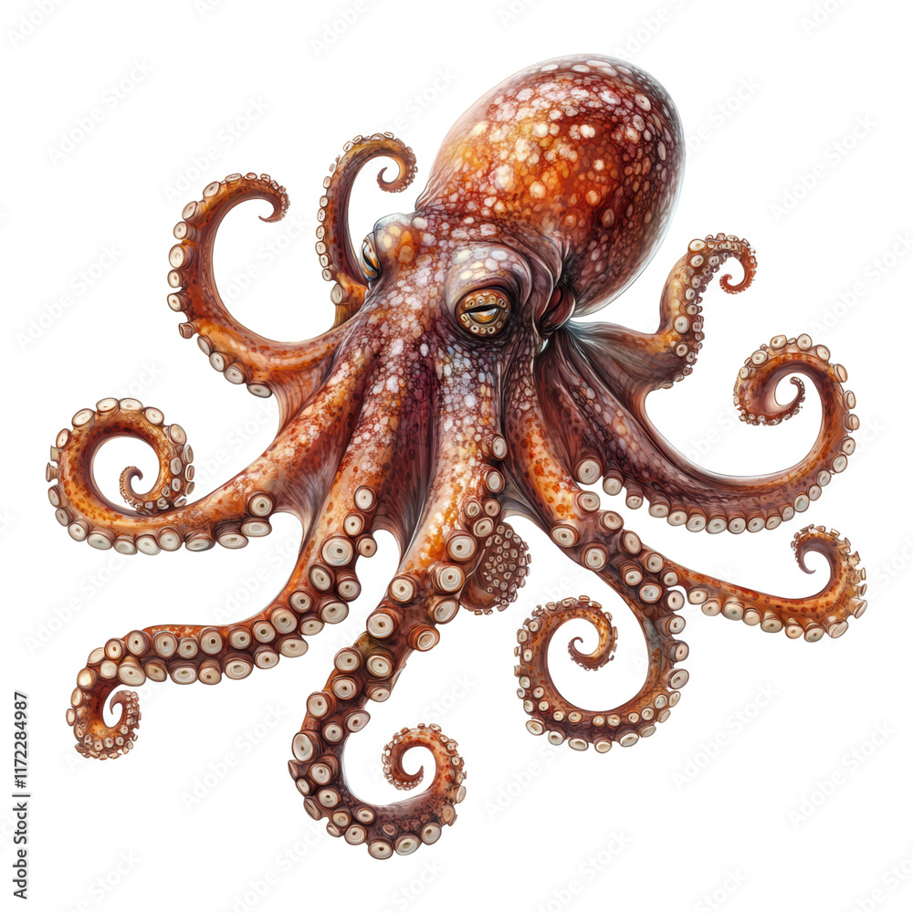 Obraz premium Golden Octopus Illustration isolated on transparent background