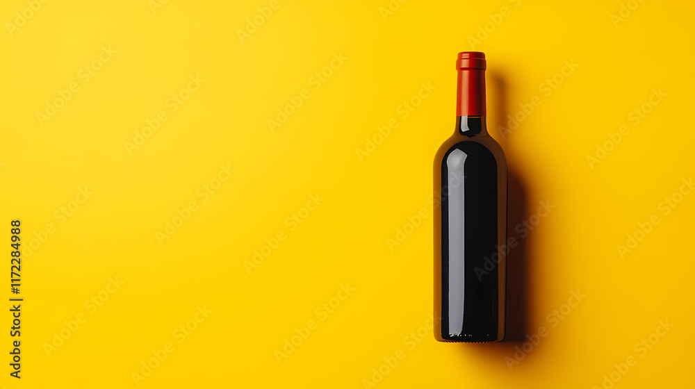 Elegant glass bottle on a minimalist yellow background Elegant glass bottle on a minimalist yellow background