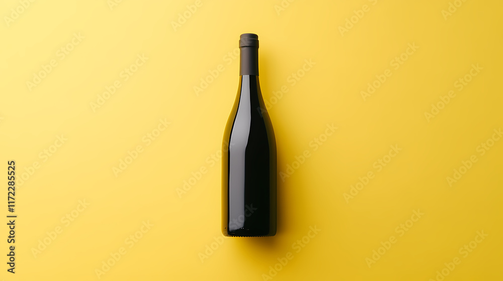 Elegant glass bottle on a minimalist yellow background Elegant glass bottle on a minimalist yellow background