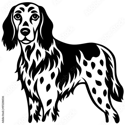 Elegant Dog Vector | Black and White Hunting Dog Illustration
