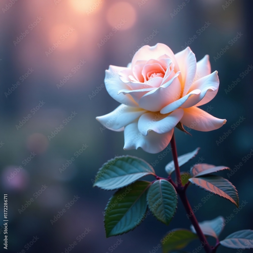 White rose blooms in Hazlehead's late autumnal hues and quiet night, twilight, white rose, bloom White rose blooms in Hazlehead's late autumnal hues and quiet night, twilight, white rose, bloom