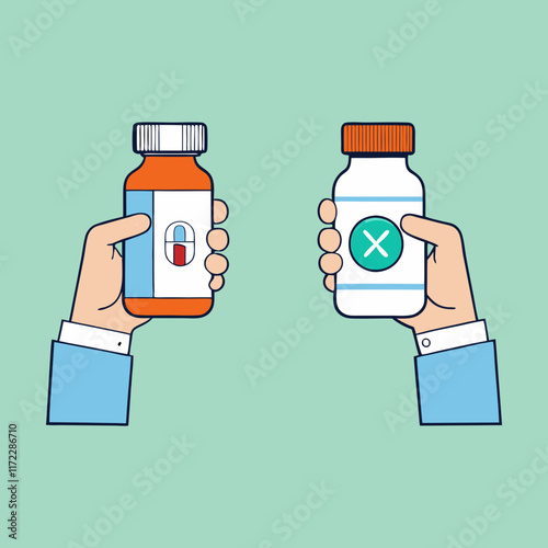 Pharmaceutical Concept Illustration | Right vs Wrong Medicine Choice
