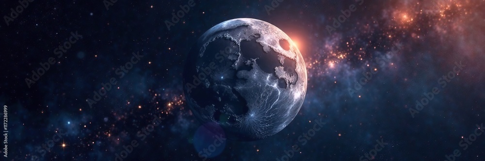 Fototapeta premium Isolated lunar body suspended in infinite space, space, isolation, satellite