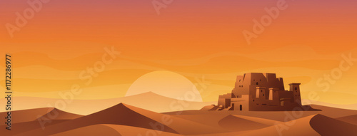 Ancient Desert Fortress at Sunset