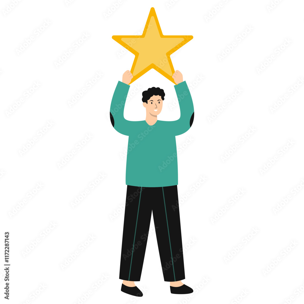Illustration of People Giving Star. Review and Evaluation for Seller. Vector Cartoon Character. Illustration of People Giving Star. Review and Evaluation for Seller. Vector Cartoon Character.