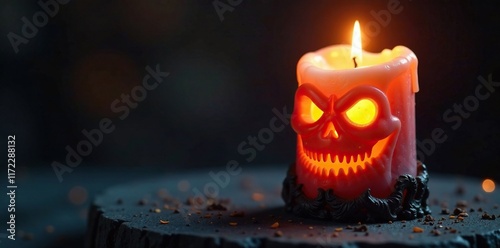 Carved gothic candle with a subtle glow casts an eerie ambiance, candle, carved photo