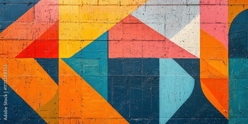 Fototapeta premium Abstract wall art featuring geometric patterns and vibrant colors.