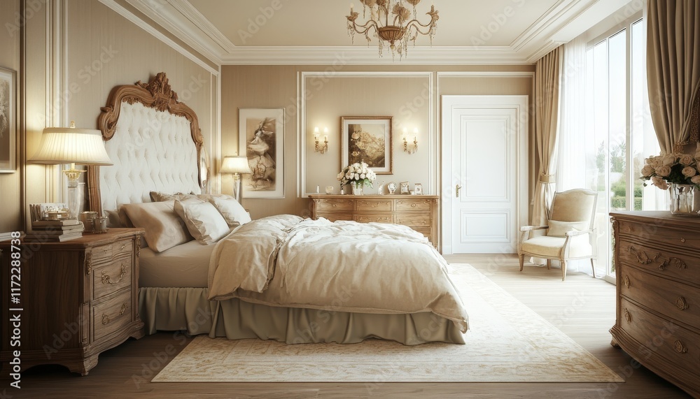 Luxurious Beige Master Bedroom Interior Design with Elegant Furniture and Decor Luxurious Beige Master Bedroom Interior Design with Elegant Furniture and Decor