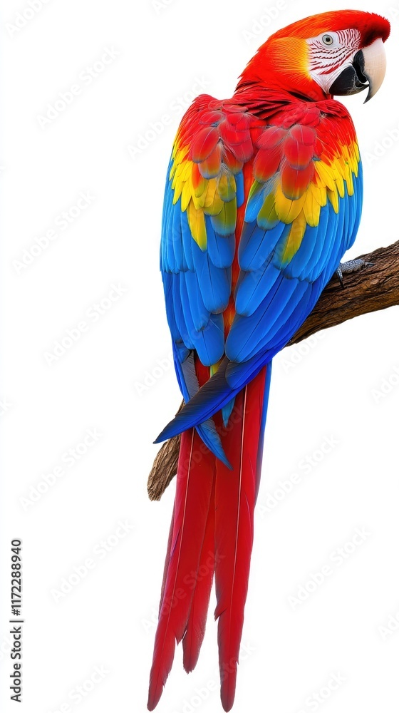 Obraz premium A vibrant macaw perched on a branch, showcasing its colorful plumage.