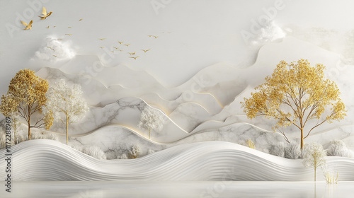 Abstract contemporary wall mural depicting gray mountain, and abstract background, texture, mountain, art, Elegant, Luxury mountain range Illustration.