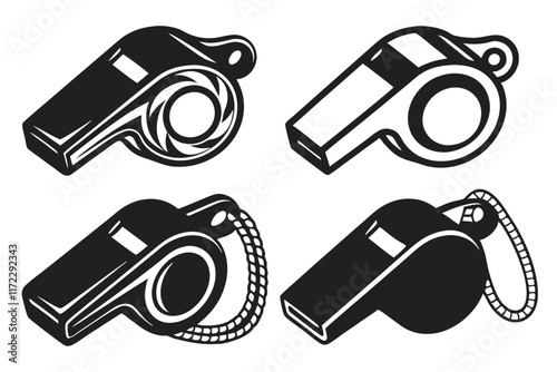 set of basketball Referee whistle silhouette vector illustrator