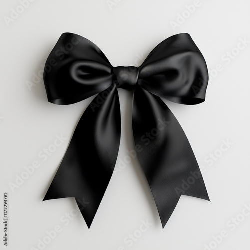 a black satin bow ribbon isolated on white background