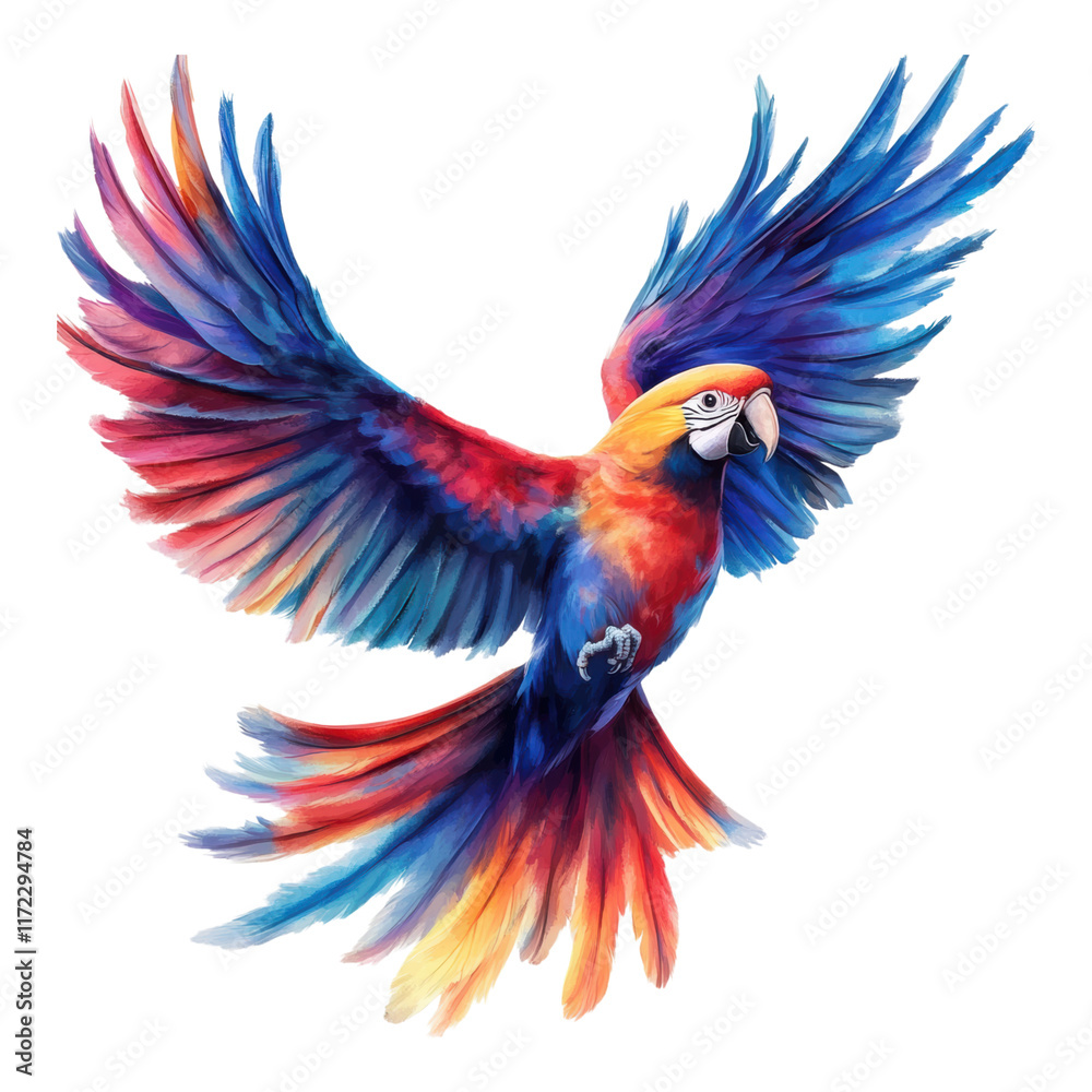 Obraz premium Colorful blue and yellow macaw with bright feathers, red accents, and a strong beak in a tropical wildlife setting isolated on transparent background.