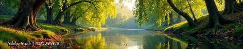 River Shakva with willow trees and fallen leaves, willow, river, shakva photo