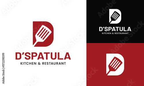 Letter Initial D Spatula Logo Design Template. Suitable for Restaurant Kitchen Bistro Cafe Catering Eatery Grill Barbeque or Chef Cook Kitchener Food Blogger Business Brand Company Logo Design