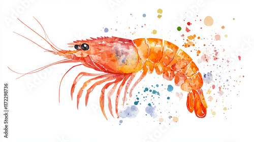 Wallpaper Mural vibrant watercolor illustration of shrimp with colorful splashes Torontodigital.ca