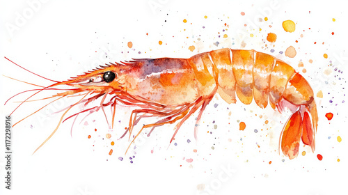 Wallpaper Mural vibrant watercolor illustration of shrimp with colorful splashes Torontodigital.ca