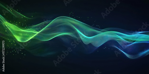 Dynamic flow of digital binary numbers in shades of blue and green on a dark background.